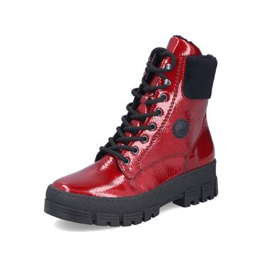 Rieker Platform Fur Cuff Ankle Boot - Red Patent